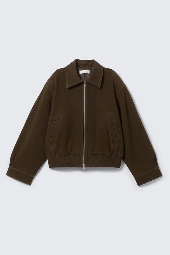 Boxy Suede Zip Jacket – Dark Brown Boxy Suede Zip Jacket – Dark Brown