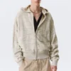 Boxy Textured Knit Zip Hoodie – Light Patterned Beige Boxy Textured Knit Zip Hoodie – Light Patterned Beige