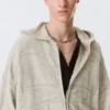 Boxy Textured Knit Zip Hoodie – Light Patterned Beige Boxy Textured Knit Zip Hoodie – Light Patterned Beige