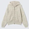 Boxy Textured Knit Zip Hoodie – Light Patterned Beige Boxy Textured Knit Zip Hoodie – Light Patterned Beige