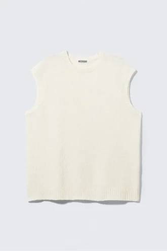 Boxy Textured Knitted Vest – Off-White