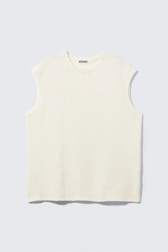 Boxy Textured Knitted Vest – Off-White Boxy Textured Knitted Vest – Off-White