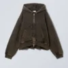 Boxy Washed Zip Hoodie – Washed Brown