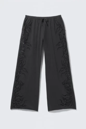 Broderie Anglaise Loose Fit Trousers – Dark Grey