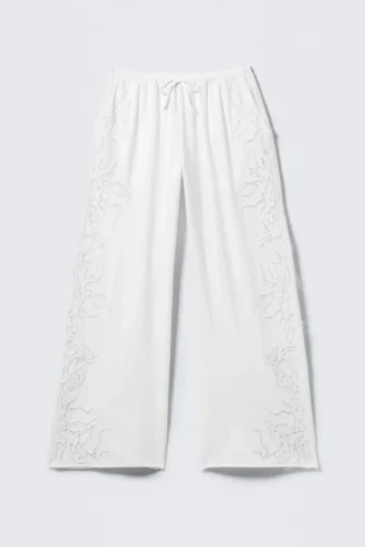 Broderie Anglaise Loose Fit Trousers – White