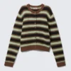 Brushed Knit Buttoned Cardigan – Brown/Black/Green Stripes Brushed Knit Buttoned Cardigan – Brown/Black/Green Stripes