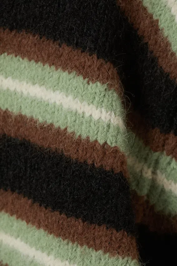 Brushed Knit Buttoned Cardigan – Brown/Black/Green Stripes Brushed Knit Buttoned Cardigan – Brown/Black/Green Stripes