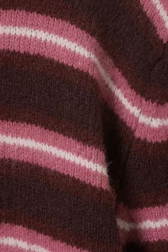 Brushed Knit Buttoned Cardigan – Dark Red & Pink Stripes