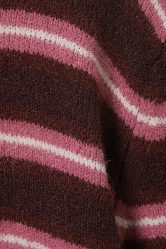 Brushed Knit Buttoned Cardigan – Dark Red & Pink Stripes Brushed Knit Buttoned Cardigan – Dark Red & Pink Stripes