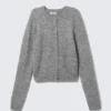Brushed Knit Buttoned Cardigan – Grey Melange Brushed Knit Buttoned Cardigan – Grey Melange