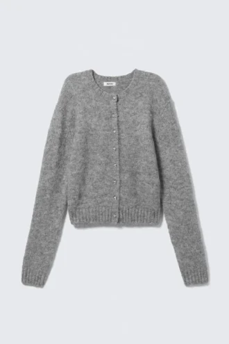 Brushed Knit Buttoned Cardigan – Grey Melange