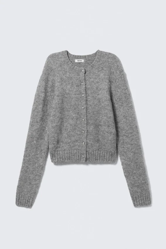Brushed Knit Buttoned Cardigan – Grey Melange Brushed Knit Buttoned Cardigan – Grey Melange
