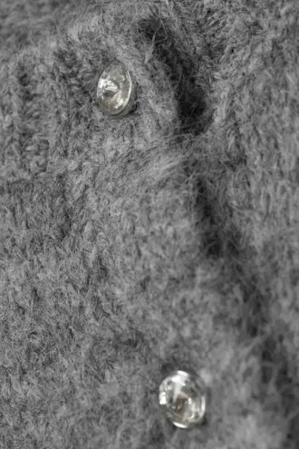 Brushed Knit Buttoned Cardigan – Grey Melange