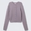 Brushed Knit Buttoned Cardigan – Lilac Brushed Knit Buttoned Cardigan – Lilac