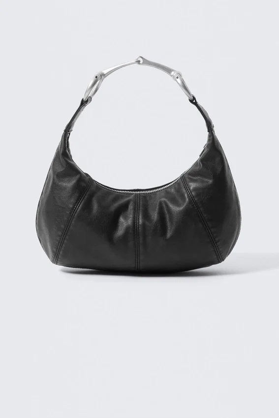 Buckle-Handle Faux Leather Hand Bag – Black Buckle-Handle Faux Leather Hand Bag – Black
