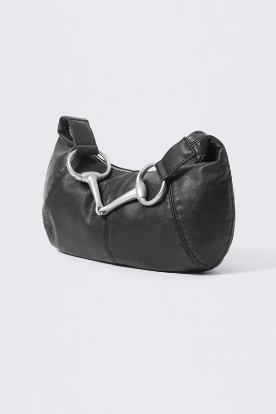 Buckle-Handle Faux Leather Hand Bag – Black Buckle-Handle Faux Leather Hand Bag – Black