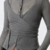 Buttoned Wrap-Effect Wool-Blend Cardigan – Grey Buttoned Wrap-Effect Wool-Blend Cardigan – Grey