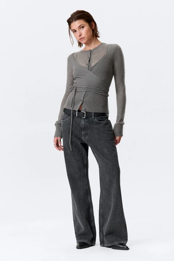 Buttoned Wrap-Effect Wool-Blend Cardigan – Grey Buttoned Wrap-Effect Wool-Blend Cardigan – Grey