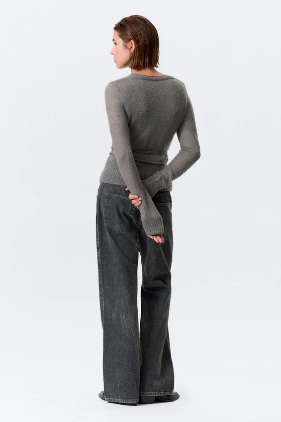 Buttoned Wrap-Effect Wool-Blend Cardigan – Grey Buttoned Wrap-Effect Wool-Blend Cardigan – Grey
