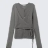Buttoned Wrap-Effect Wool-Blend Cardigan – Grey Buttoned Wrap-Effect Wool-Blend Cardigan – Grey