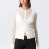 Buttoned Wrap-Effect Wool-Blend Cardigan – White Buttoned Wrap-Effect Wool-Blend Cardigan – White