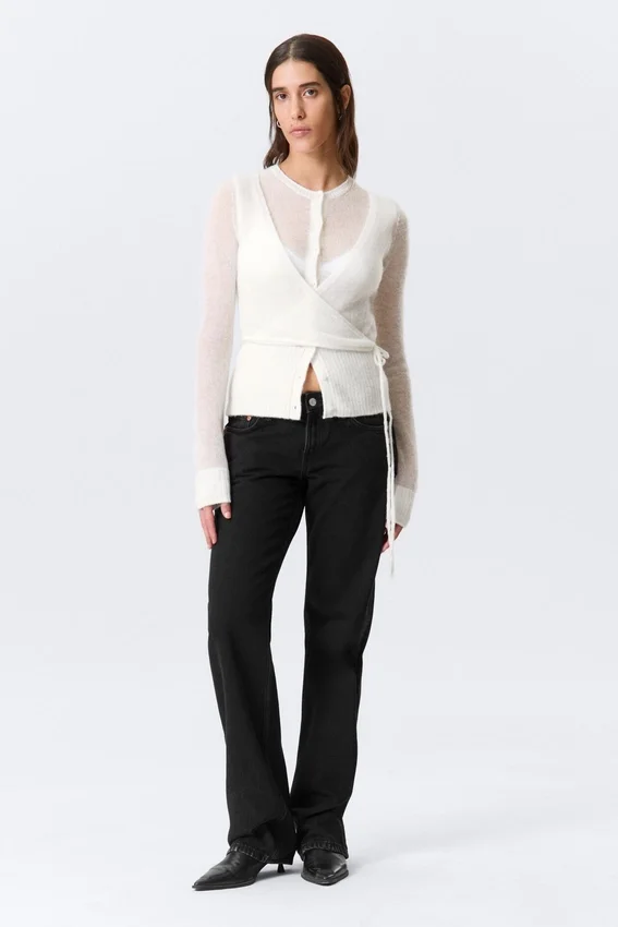 Buttoned Wrap-Effect Wool-Blend Cardigan – White Buttoned Wrap-Effect Wool-Blend Cardigan – White