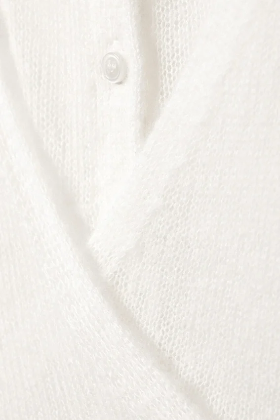 Buttoned Wrap-Effect Wool-Blend Cardigan – White Buttoned Wrap-Effect Wool-Blend Cardigan – White