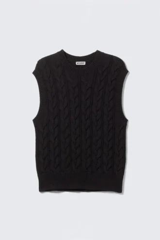 Cable Knit Cotton Vest – Black