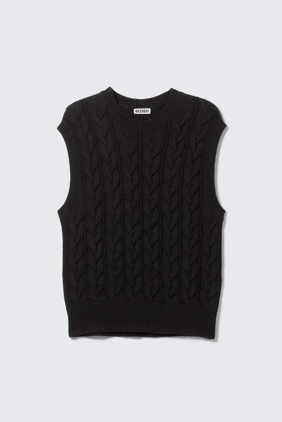 Cable Knit Cotton Vest – Black Cable Knit Cotton Vest – Black