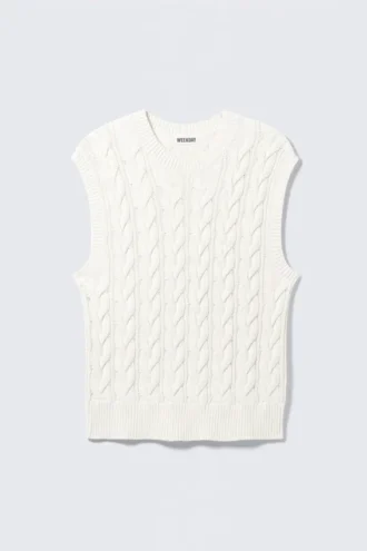 Cable Knit Cotton Vest – White