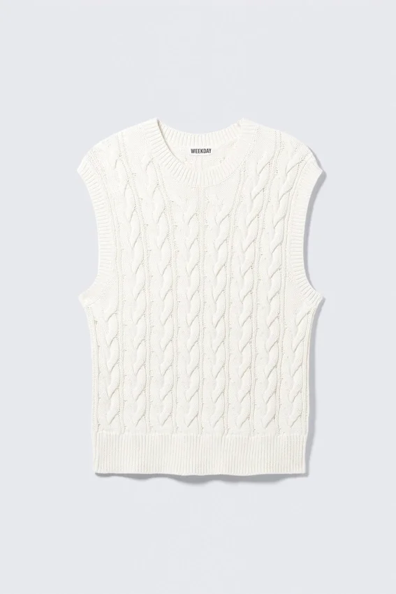 Cable Knit Cotton Vest – White Cable Knit Cotton Vest – White