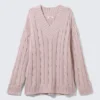 Cable Knit V-Neck Sweater – Dusty Pink Cable Knit V-Neck Sweater – Dusty Pink