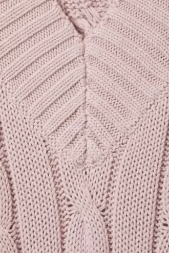 Cable Knit V-Neck Sweater – Dusty Pink