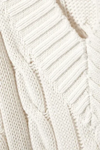 Cable Knit V-Neck Sweater – White
