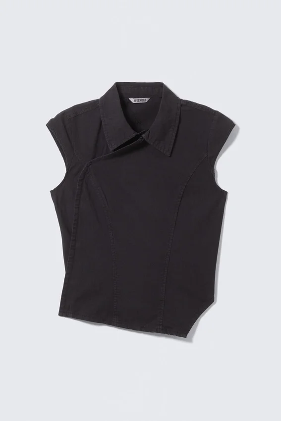 Cap-Sleeved Asymmetric Ripstop Top – Black Cap-Sleeved Asymmetric Ripstop Top – Black