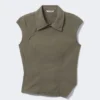 Cap-Sleeved Asymmetric Ripstop Top – Khaki Green Cap-Sleeved Asymmetric Ripstop Top – Khaki Green
