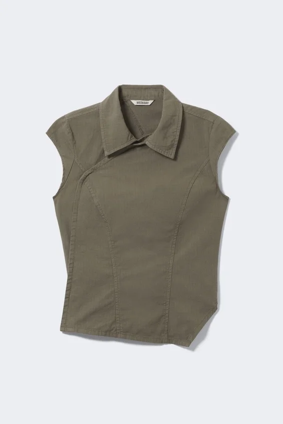 Cap-Sleeved Asymmetric Ripstop Top – Khaki Green Cap-Sleeved Asymmetric Ripstop Top – Khaki Green