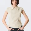 Cap-Sleeved Asymmetric Ripstop Top – Light Beige Cap-Sleeved Asymmetric Ripstop Top – Light Beige