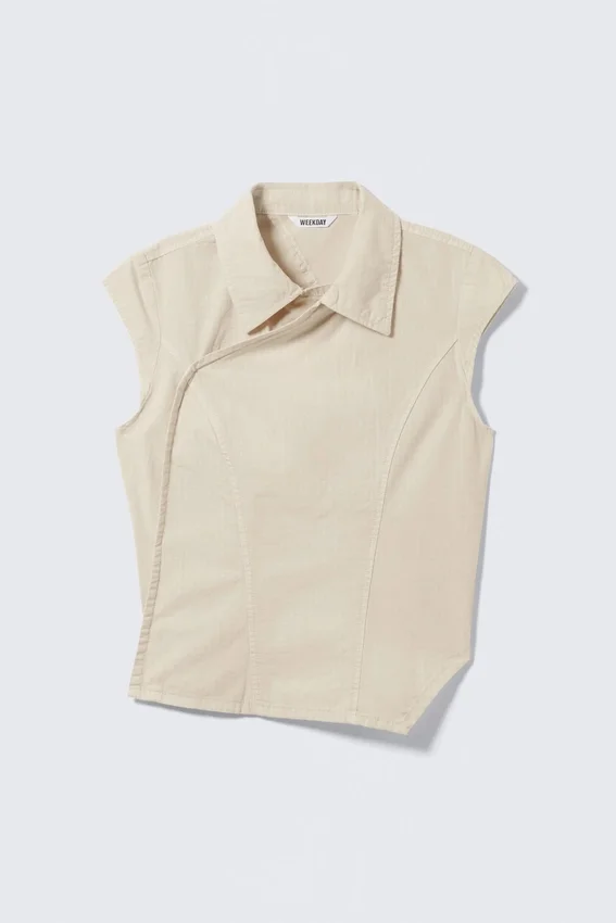 Cap-Sleeved Asymmetric Ripstop Top – Light Beige Cap-Sleeved Asymmetric Ripstop Top – Light Beige