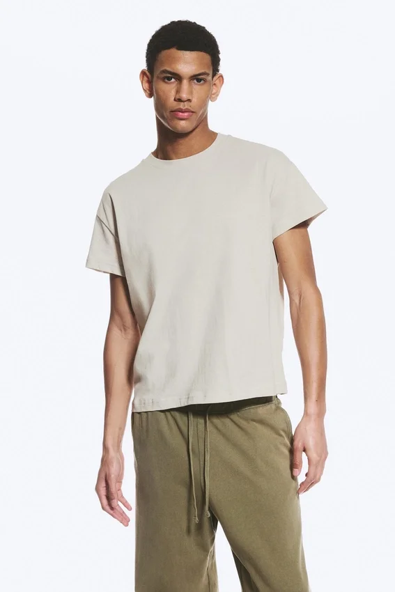 Cap-Sleeved Boxy Cotton T-Shirt – Light Dusty Mole Cap-Sleeved Boxy Cotton T-Shirt – Light Dusty Mole