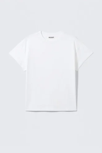 Cap-Sleeved Boxy Cotton T-Shirt – White