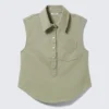 Cap-Sleeved Cotton Twill Shirt – Khaki Green
