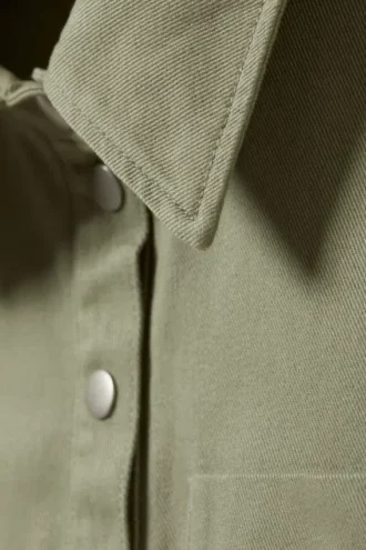 Cap-Sleeved Cotton Twill Shirt – Khaki Green
