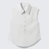 Cap-Sleeved Cotton Twill Shirt – White Cap-Sleeved Cotton Twill Shirt – White