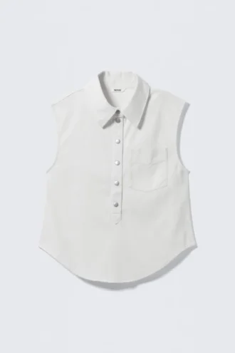 Cap-Sleeved Cotton Twill Shirt – White