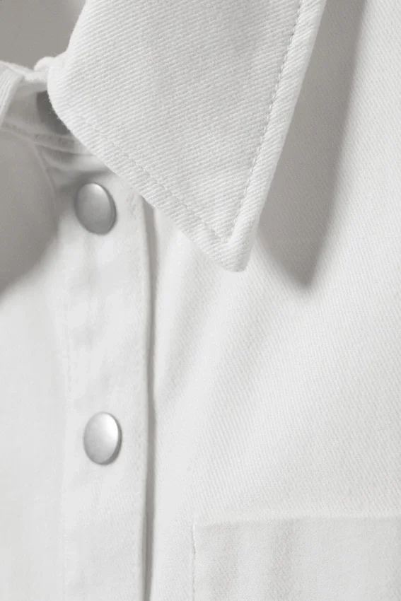 Cap-Sleeved Cotton Twill Shirt – White Cap-Sleeved Cotton Twill Shirt – White