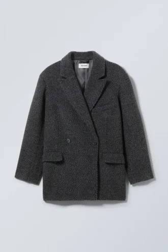 Carla Oversized Wool Blend Jacket – Grey Herringbone