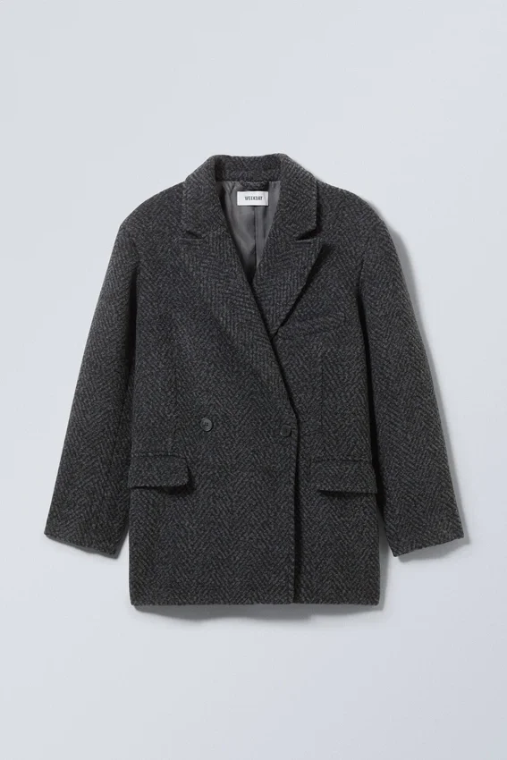 Carla Oversized Wool Blend Jacket – Grey Herringbone Carla Oversized Wool Blend Jacket – Grey Herringbone