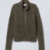 Carla Zip Hairy Cardigan – Dark Khaki Carla Zip Hairy Cardigan – Dark Khaki