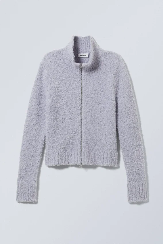 Carla Zip Hairy Cardigan – Dusty Lilac Carla Zip Hairy Cardigan – Dusty Lilac